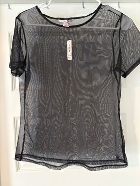 Victoria's Secret Black Sheer Short Sleeve Mesh Tee